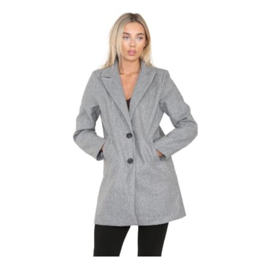 LUXE-DIVE Ladies 2 Pocket Italian Wool Look Long Sleeve Collared Front Button Jacket Coat