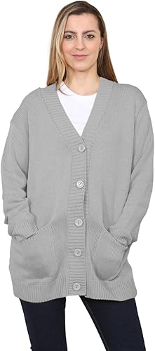 LADIES WOMENS PLAIN V NECK 5 BUTTON LONGLINE OVERSIZE LOOSE FIT KNITTED CARDIGAN