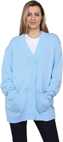 LADIES WOMENS PLAIN V NECK 5 BUTTON LONGLINE OVERSIZE LOOSE FIT KNITTED CARDIGAN