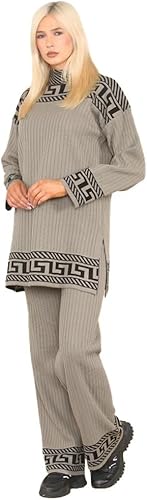 Ladies Long Sleeve High Neck Geometric Print Jumper Suit