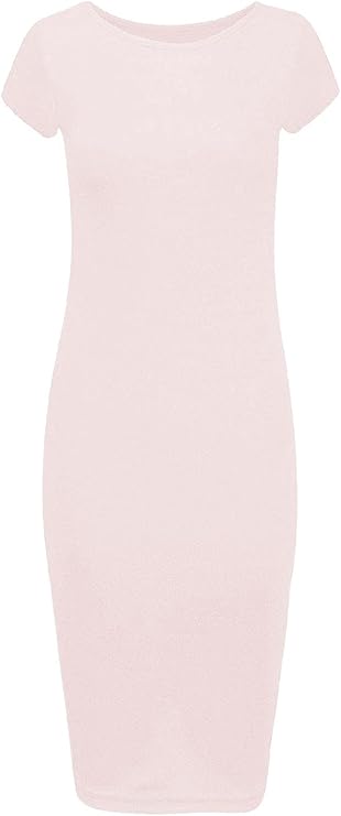 Ladies Short Sleeve Midi Dress Bodycon Cap Maxi Midi Dress