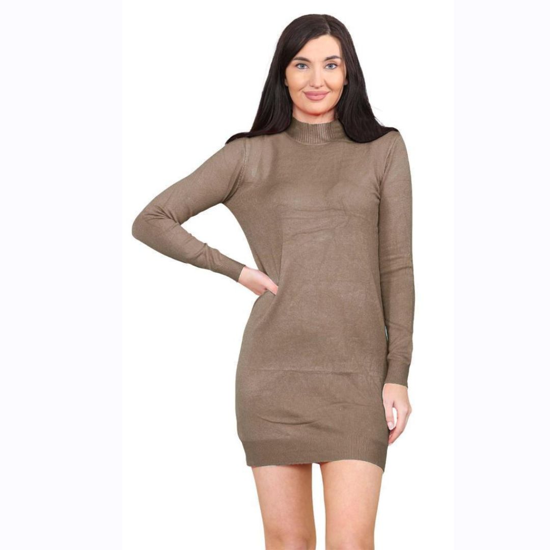 LUXE DIVA Womens Turtle Neck Jumper Ladies Knitted Bodycon Roll Neck Midi Sweater Top Dressess UK