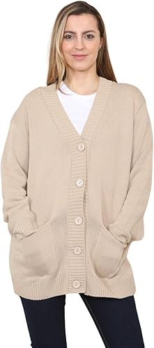 LADIES WOMENS PLAIN V NECK 5 BUTTON LONGLINE OVERSIZE LOOSE FIT KNITTED CARDIGAN