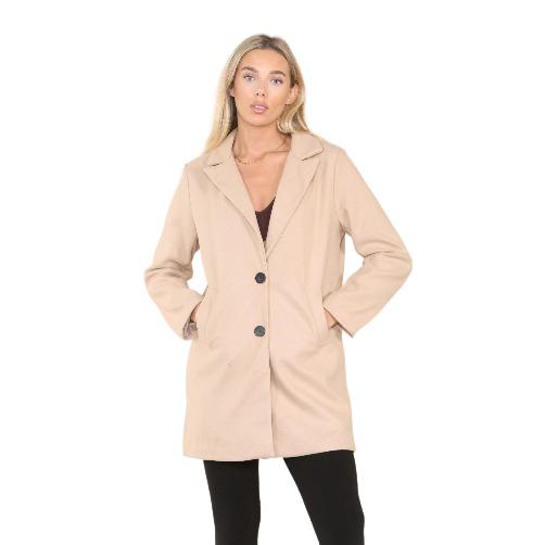 LUXE-DIVE Ladies 2 Pocket Italian Wool Look Long Sleeve Collared Front Button Jacket Coat