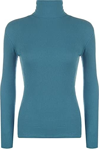 LUXE DIVA Women Ladies Ribbed Stretch Polo Turtle Neck Rib Top Jumper UK Size S/M-XXXL