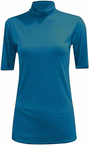 Womens Ladies Turtle Polo Neck Jumper Short Sleeve Top High Neck T Shirt Top Plus 16-26