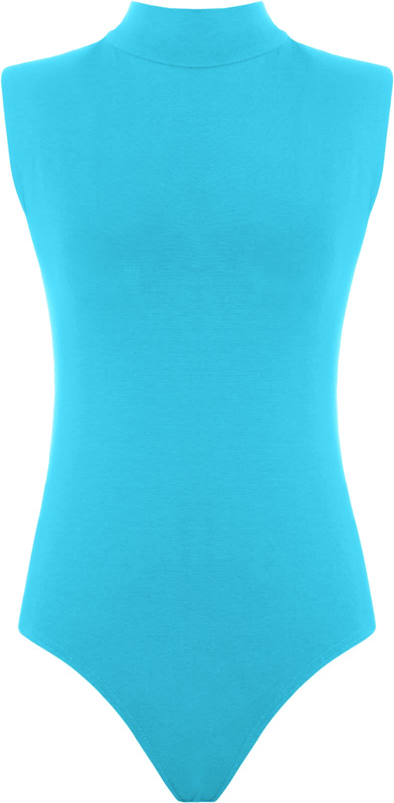 Womens Polo Turtle Neck Bodysuit Ladies Sleeveless Leotard Plain Stretchy Plunge Casual Party T-Shirt Top Sizes 8-14