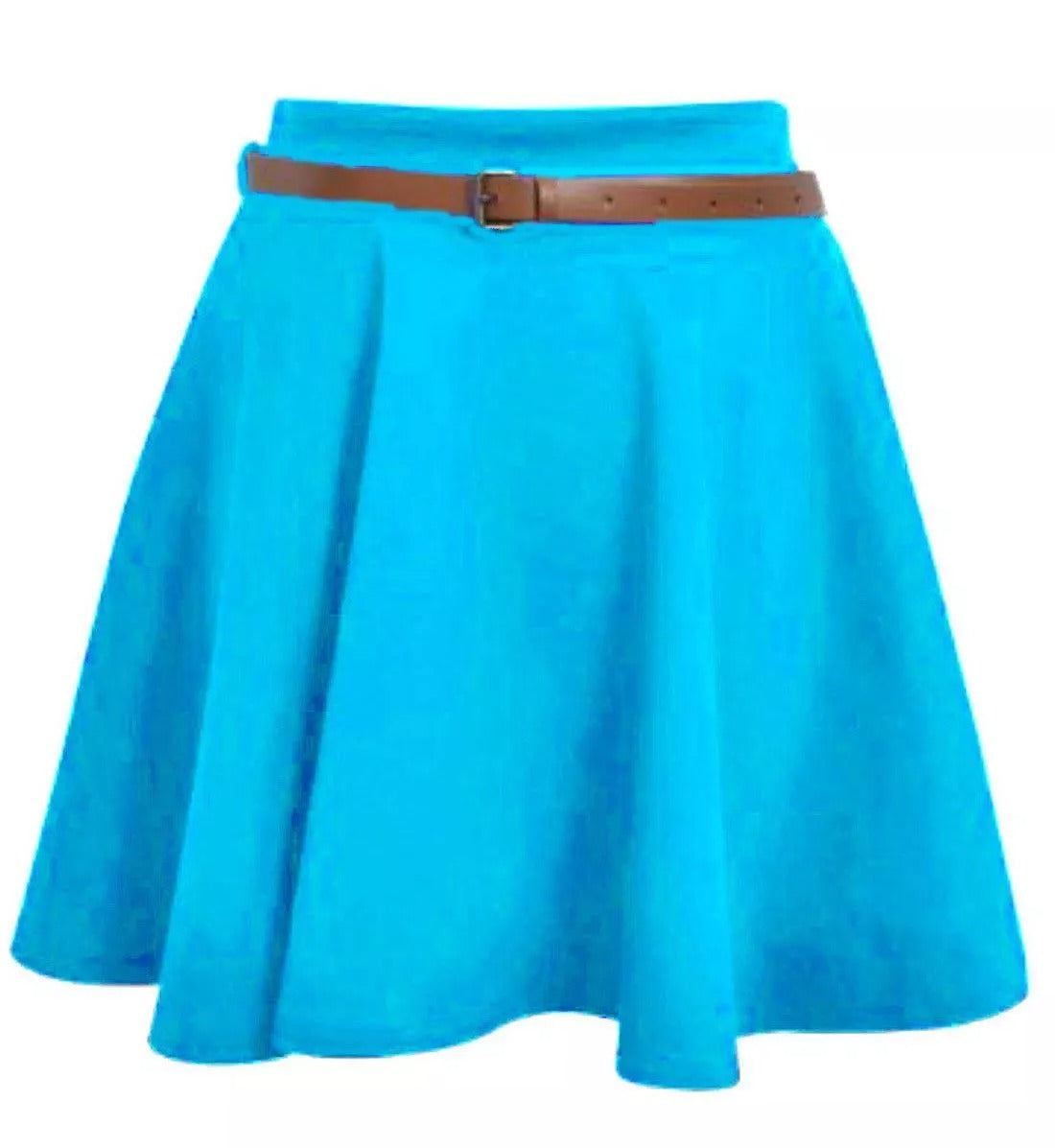 LUXE DIVA Womens Belted Flared Mini Swing Skirt Short Skater Party Plain Ladies UK 8-22