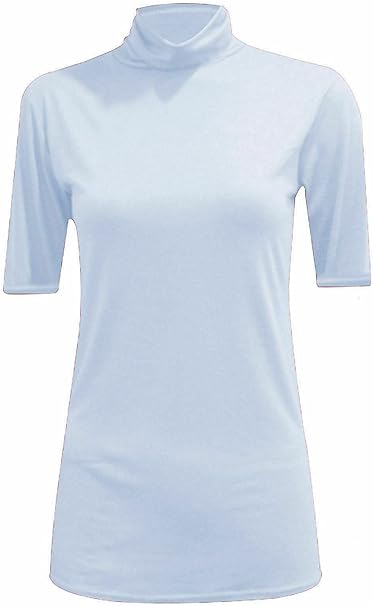 Womens Ladies Turtle Polo Neck Jumper Short Sleeve Top High Neck T Shirt Top Plus 16-26