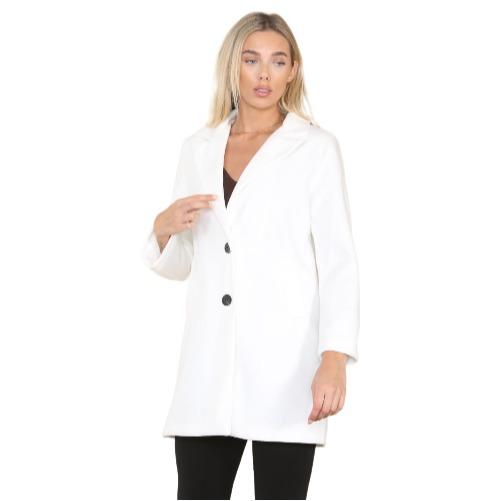 LUXE-DIVE Ladies 2 Pocket Italian Wool Look Long Sleeve Collared Front Button Jacket Coat