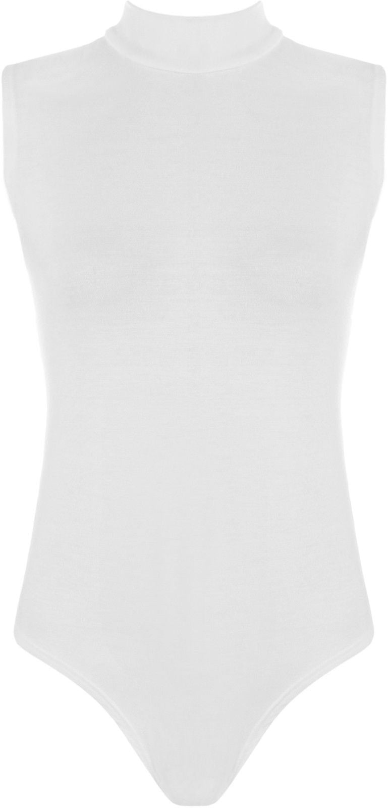 Womens Polo Turtle Neck Bodysuit Ladies Sleeveless Leotard Plain Stretchy Plunge Casual Party T-Shirt Top Sizes 8-14