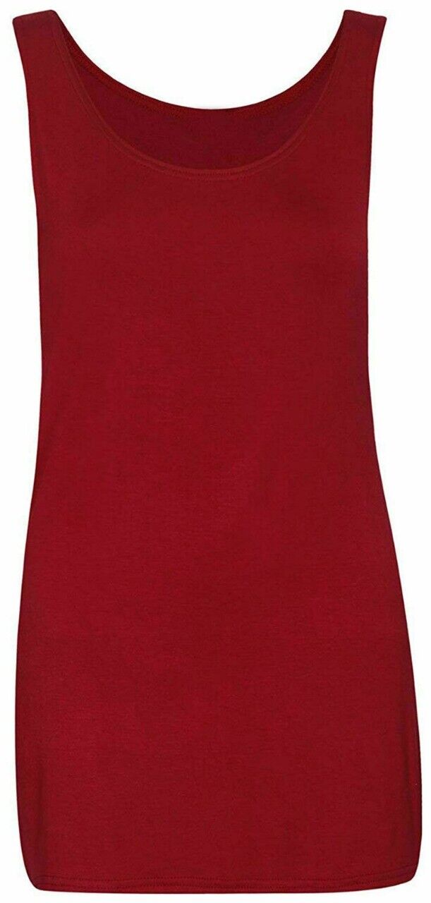 Ladies Scoop Neck long Sleeveless Stretch Plain Vest Strappy T-Shirt