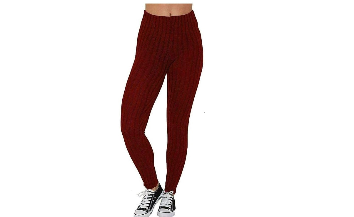 LUXE DIVA Ladies Chunky Cable Knitted Full Length Thick Leggings Women's Stretchy Pants Ladies Plain Warm Thick Chunky Cable Ladies Ribbed Knitted Leggings