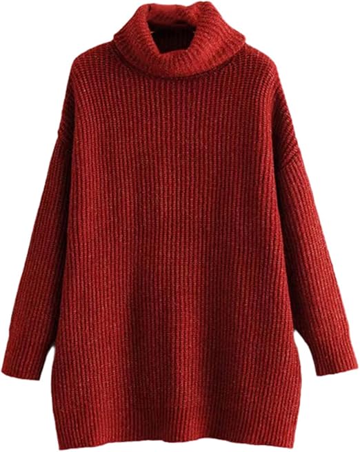 LUXE DIVA Women Chunky Knitted High Polo Roll Neck Baggy Oversized Winter Jumper Dress Top