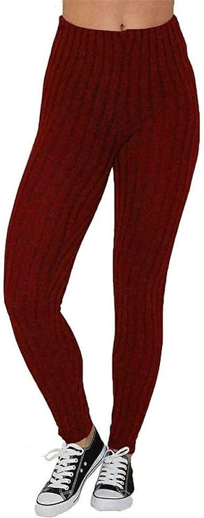 LUXE DIVA Ladies Chunky Cable Knitted Full Length Thick Leggings Women's Stretchy Pants Ladies Plain Warm Thick Chunky Cable Ladies Ribbed Knitted Leggings