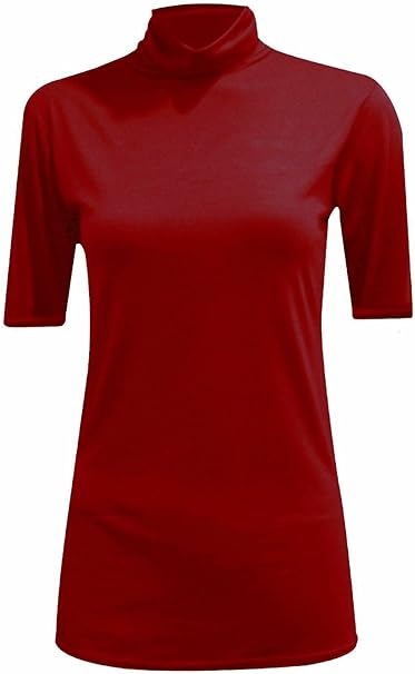 Womens Ladies Turtle Polo Neck Jumper Short Sleeve Top High Neck T Shirt Top Plus 16-26