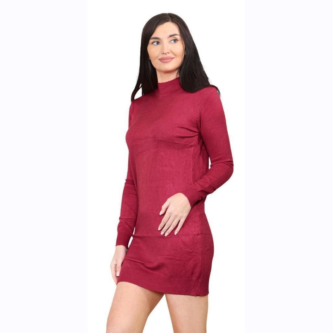 LUXE DIVA Womens Turtle Neck Jumper Ladies Knitted Bodycon Roll Neck Midi Sweater Top Dressess UK