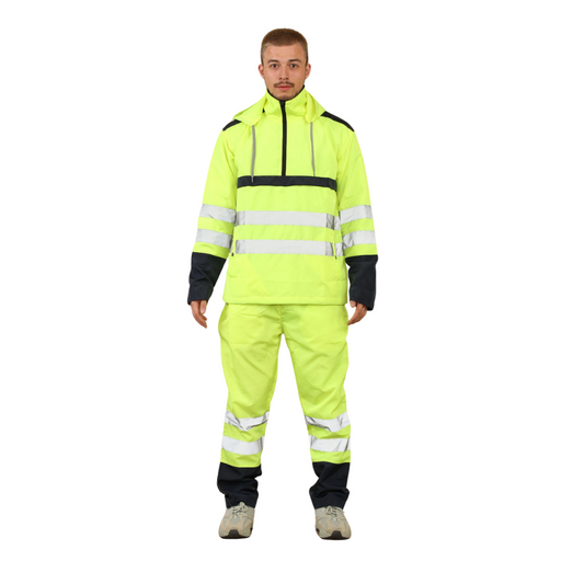 LUXE DIVA Hi Vis Visibility 3/4 Zip Mens Long Sleeve Waterproof Rain hooded Tracksuit suit Set