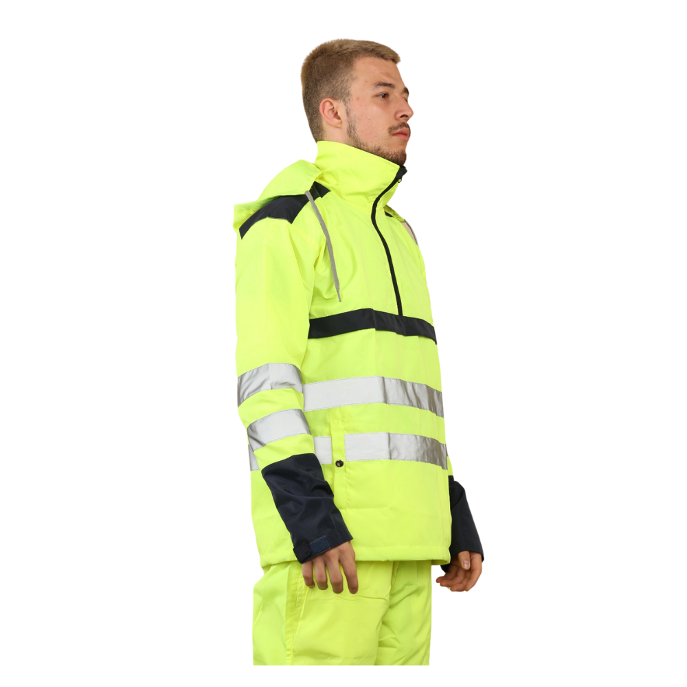 LUXE DIVA Hi Vis Visibility 3/4 Zip Mens Long Sleeve Waterproof Rain hooded Tracksuit suit Set