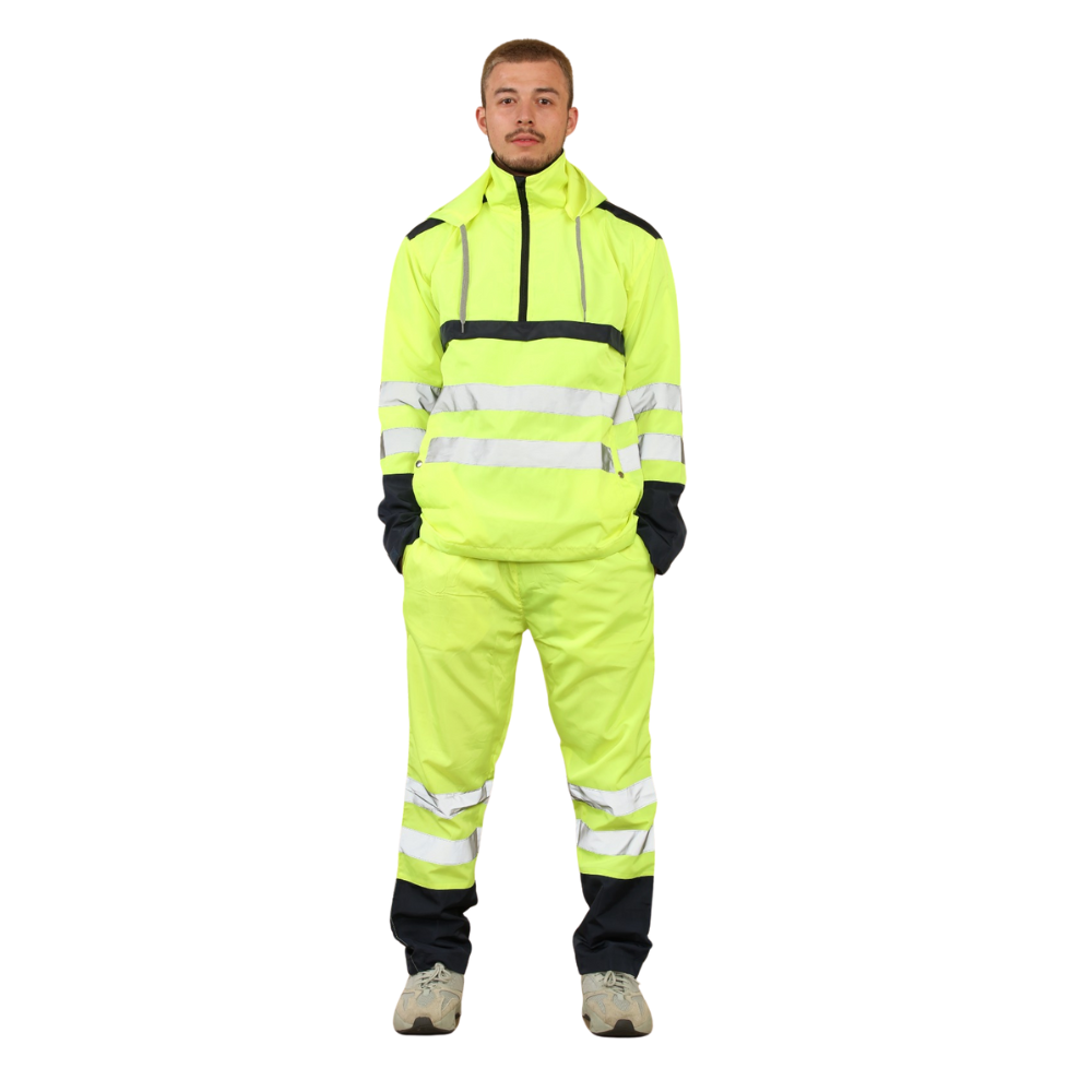 LUXE DIVA Hi Vis Visibility 3/4 Zip Mens Long Sleeve Waterproof Rain hooded Tracksuit suit Set