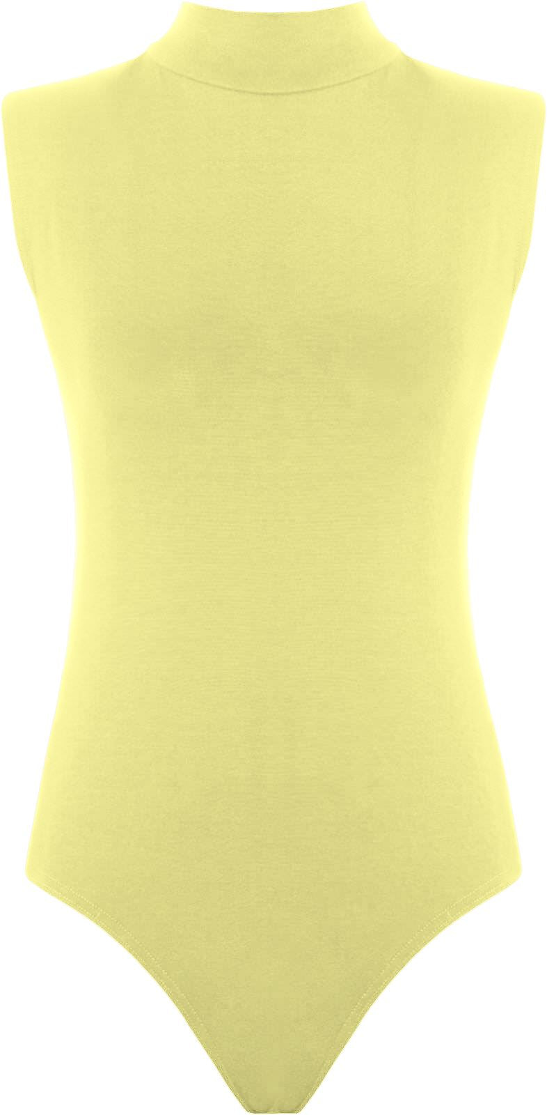 Womens Polo Turtle Neck Bodysuit Ladies Sleeveless Leotard Plain Stretchy Plunge Casual Party T-Shirt Top Sizes 8-14