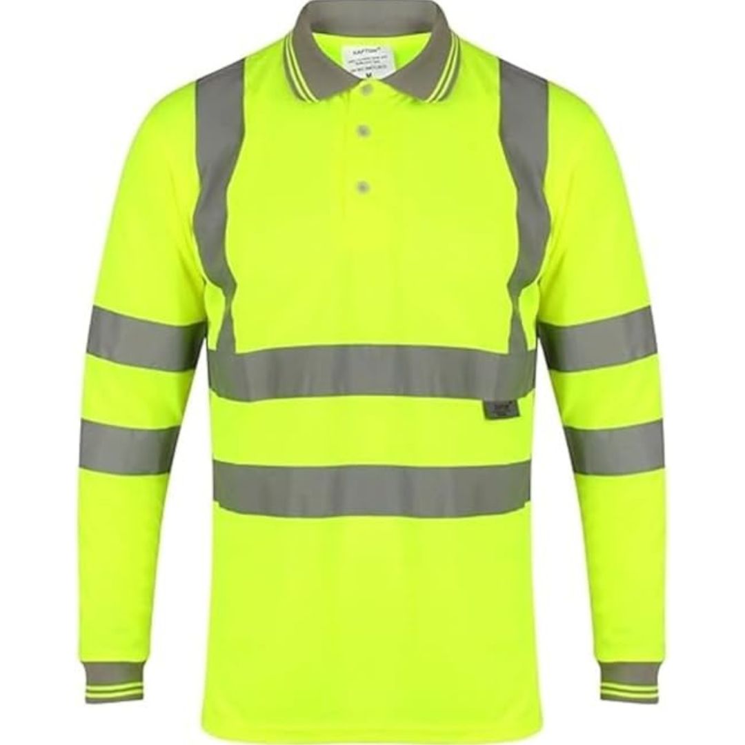 LUXE DIVA Hi Vis Long Sleeve Polo Shirt | High Visibility Reflective Tape Safety Workwear | Lightweight Breathable Hi Viz Security Work Top