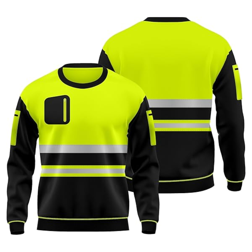 LUXE DIVA High Visibility Reflective Sweatshirt & Hoodie Combo - Safety Work Wear with Long Sleeves, Round Neck, & 3 Zipped Pockets - S to 5XL