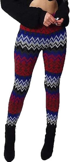 LUXE DIVA Womens Knitted Tartan Winter Leggings Ladies Soft Warm Wool Christmas Retro Pants Warm Trousers