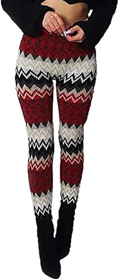 LUXE DIVA Womens Knitted Tartan Winter Leggings Ladies Soft Warm Wool Christmas Retro Pants Warm Trousers