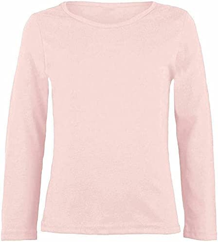 Girls Boy Kids Plain Basic Long Sleeve Round Neck T-Shirt Stretch School Tee Top 2-6 Years