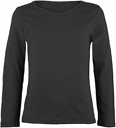 Girls Boy Kids Plain Basic Long Sleeve Round Neck T-Shirt Stretch School Tee Top 2-6 Years