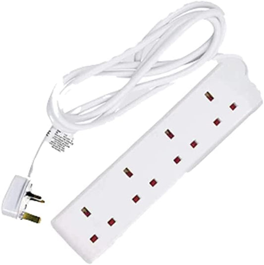 Extension Lead UK Pin Plug and Cable, 4 Gang Way 2m Power Adapter, Multi Socket Mains Strip White (3 Pack) (2, White)