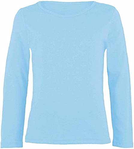 Girls Boy Kids Plain Basic Long Sleeve Round Neck T-Shirt Stretch School Tee Top 7-13 Years