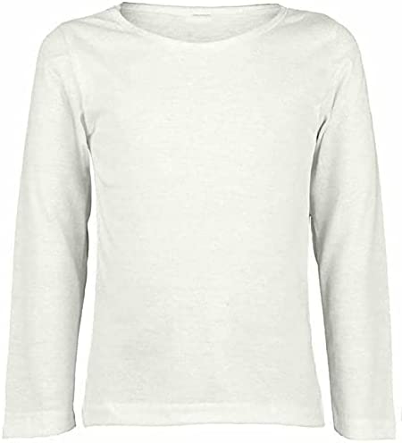 Girls Boy Kids Plain Basic Long Sleeve Round Neck T-Shirt Stretch School Tee Top 2-6 Years