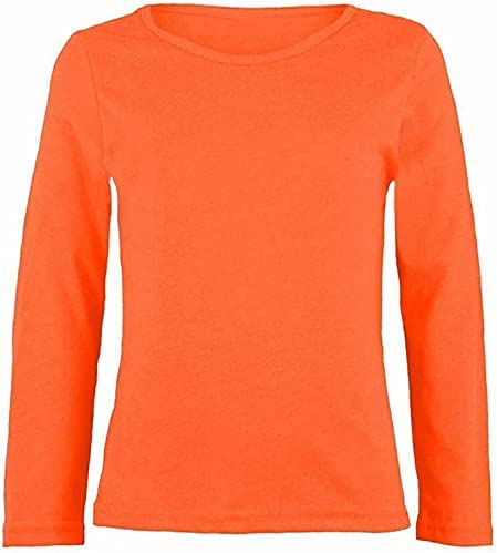 Girls Boy Kids Plain Basic Long Sleeve Round Neck T-Shirt Stretch School Tee Top 2-6 Years