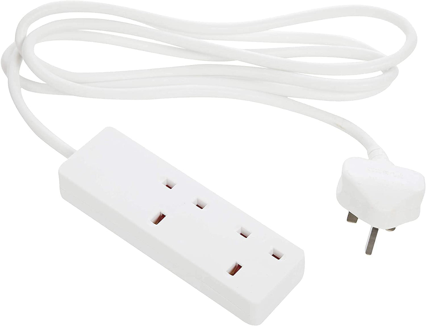 2 Way Gang Mains Power Extension Lead 13A UK 3Pin Plug (2 Way 2 Metre, White)