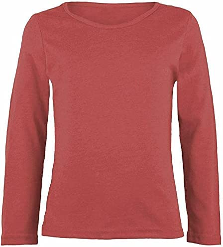 Girls Boy Kids Plain Basic Long Sleeve Round Neck T-Shirt Stretch School Tee Top 2-6 Years