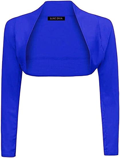 Womens Plain Long Sleeve Bolero Shrug Crop Top Ladies Cropped Cardigan Tops UK 8-14