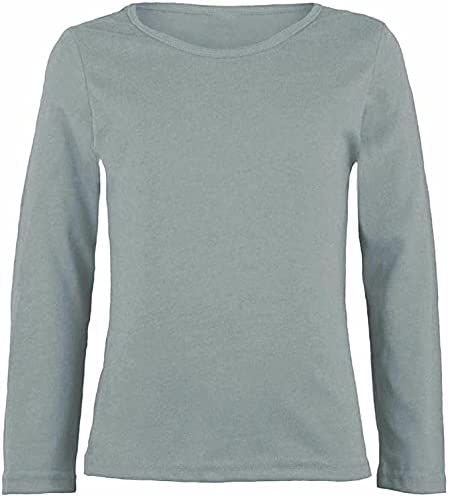 Girls Boy Kids Plain Basic Long Sleeve Round Neck T-Shirt Stretch School Tee Top 2-6 Years