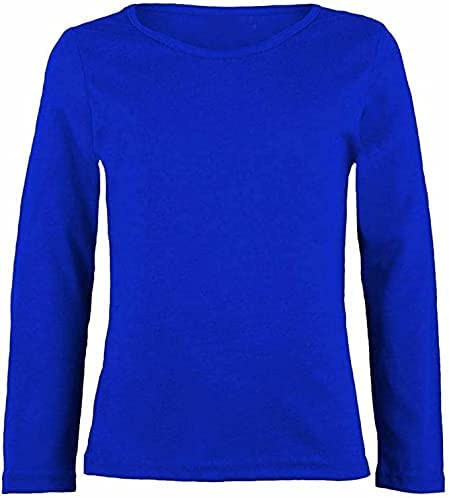 Girls Boy Kids Plain Basic Long Sleeve Round Neck T-Shirt Stretch School Tee Top 2-6 Years