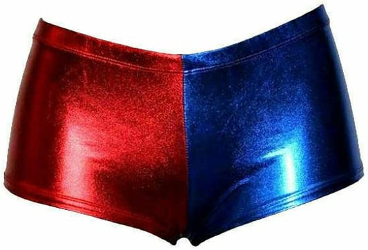 Ladies Girls Kids Halloween Costume Shiny Wet Look Jacket, Leggings, Pants Women Metallic Red & Blue Hot Sexy Shorts