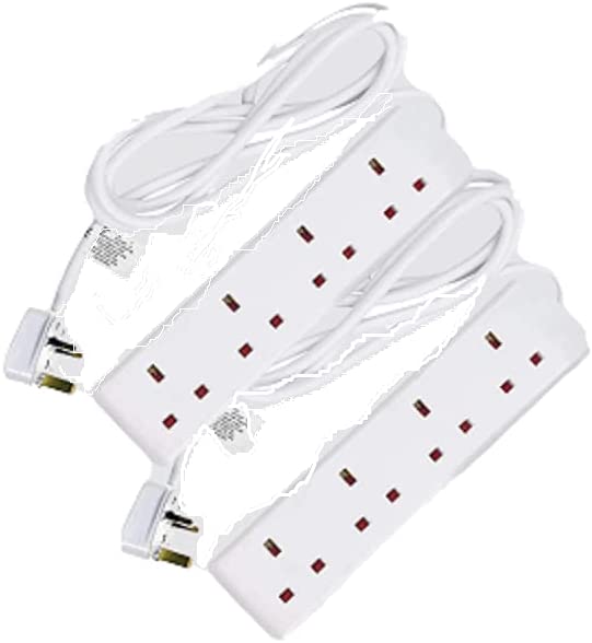 Extension Lead UK Pin Plug and Cable, 4 Gang Way 2m Power Adapter, Multi Socket Mains Strip White (3 Pack) (2, White)