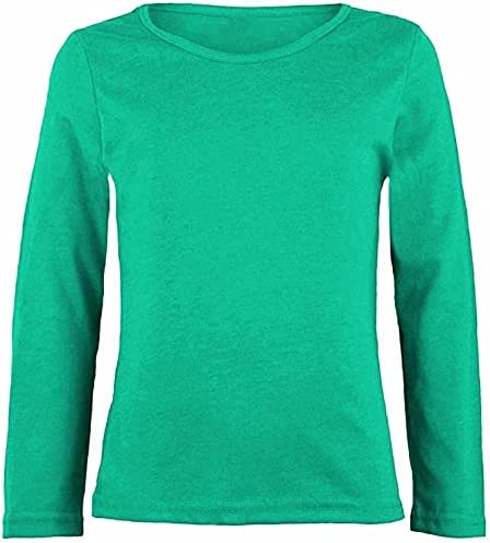 Girls Boy Kids Plain Basic Long Sleeve Round Neck T-Shirt Stretch School Tee Top 7-13 Years