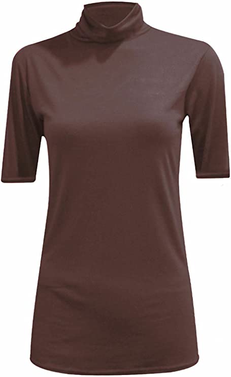 Womens Ladies Turtle Polo Neck Jumper Short Sleeve Top High Neck T Shirt Top Plus 16-26