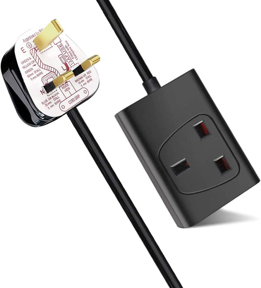 1 Way 2 Metre Gang Single Socket Mains Power Extension Lead 13A UK 3Pin Plug