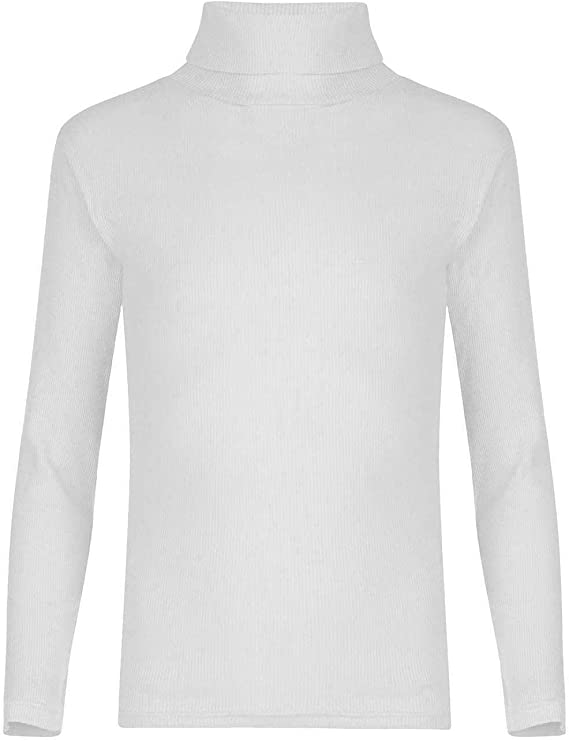 Kids Unisex Girls Boys Rib Polo Neck Top Turtle Neck Long Sleeve Rib Tops Size 5-13 Years