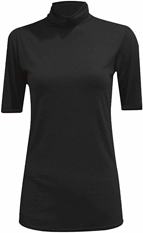 Womens Ladies Turtle Polo Neck Jumper Short Sleeve Top High Neck T Shirt Top Plus 8-14