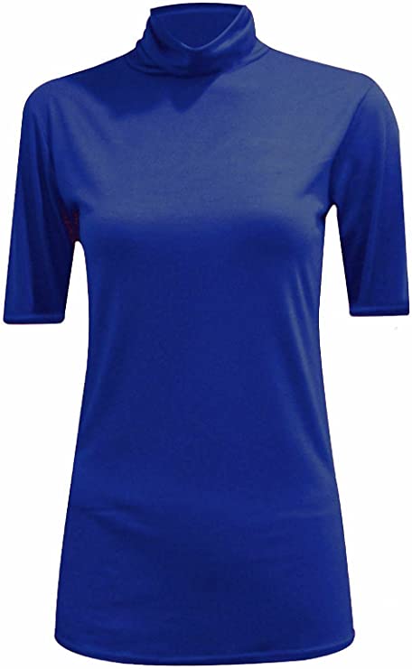 Womens Ladies Turtle Polo Neck Jumper Short Sleeve Top High Neck T Shirt Top Plus 16-26