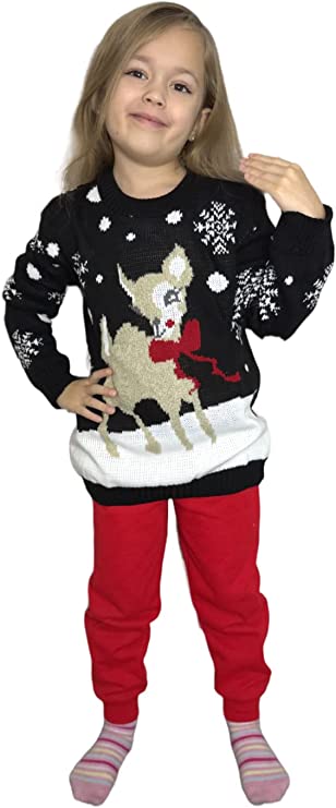 Children's Kids Girls Boys Bambi Christmas Jumper