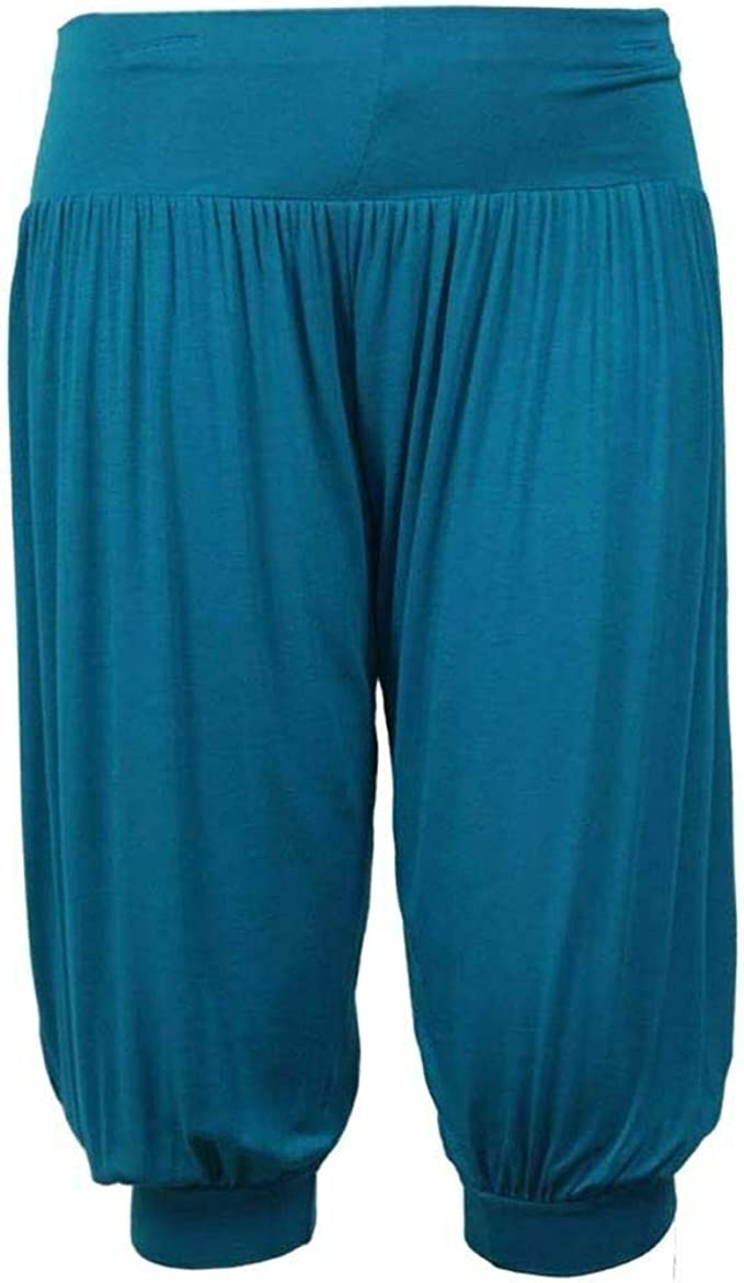 Ladies Plus Size Ali Baba Baggy Stretch Fit Shorts Womens Plain Cropped Harem Trouser Pants 8-26